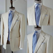 Beige Men's Jackets Linen Notch Lapel Slim Summer Beach Wedding Groom Blazer