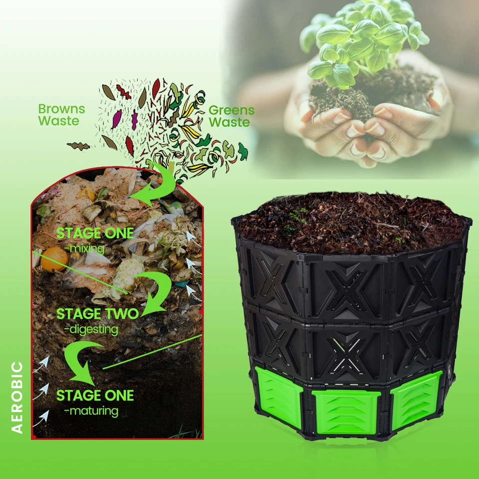 大型堆肥不倒翁箱户外花园不含双酚 A 坚固耐用 绿色门 — 第 4/4 张图片