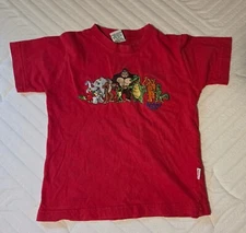 Rainforest Cafe Vintage Embroidered Safari Animals Kids Small 5 Red T-Shirt