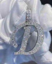 2CT Round Cut Lab-Created Diamond Letter D Pendant 14K White Gold Plated Silver