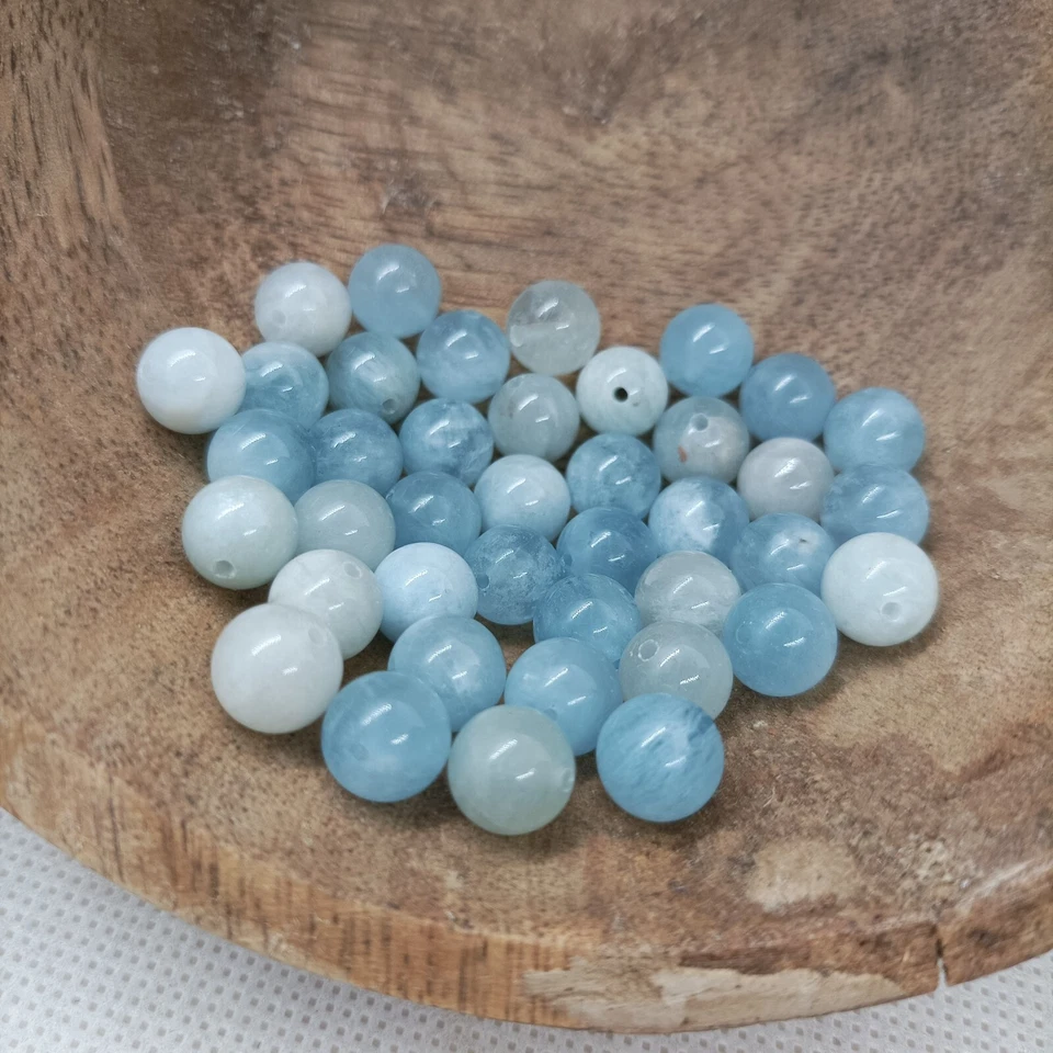 Aigue Marine / Lot de 5 Perles Rondes Polies / 8 mm / Pierres Naturelles - Photo 4/4