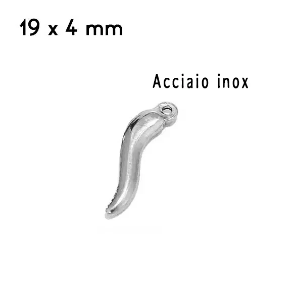 Ciondolo con CORNO Portafortuna ACCIAIO argento cornetto per Bracciale e Collana - Immagine 4 di 4