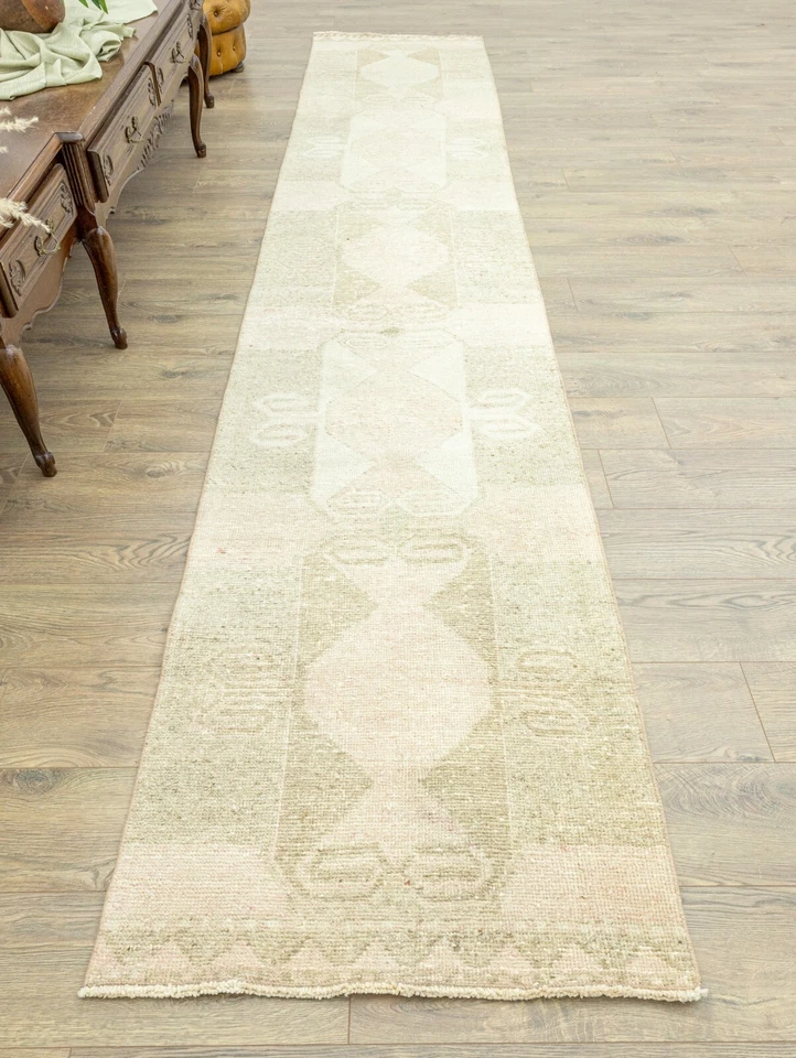 Muted Pink Oushak Runner, Vintage Turkish Rug, Boho Hallway Decor, 2.6x13.7 Ft - Image 4 of 4