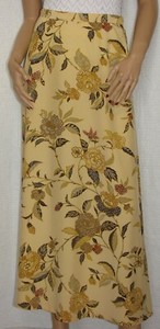 Ellen-Tracy-Company-Size-4-Long-Silk-A-Line-Skirt-Floral-on-Yellow