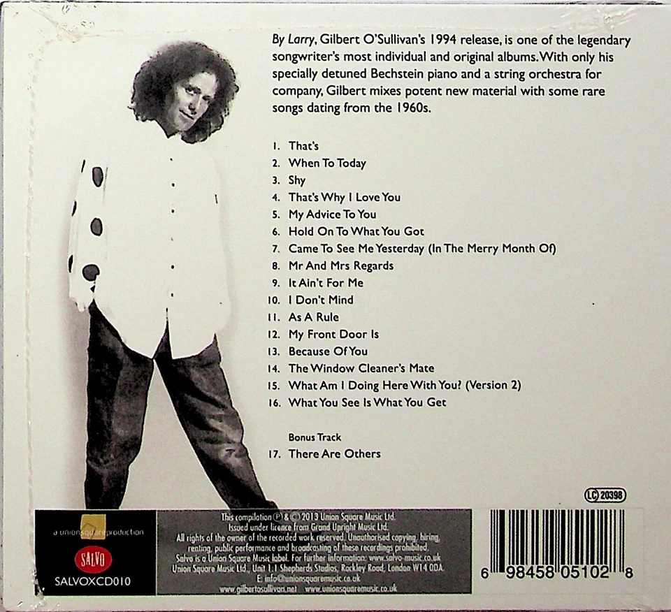 Gilbert O'Sullivan -By Larry -Digipak Remastered CD -NEW -1994 Album (Bonus Trk) - Image 2 of 2
