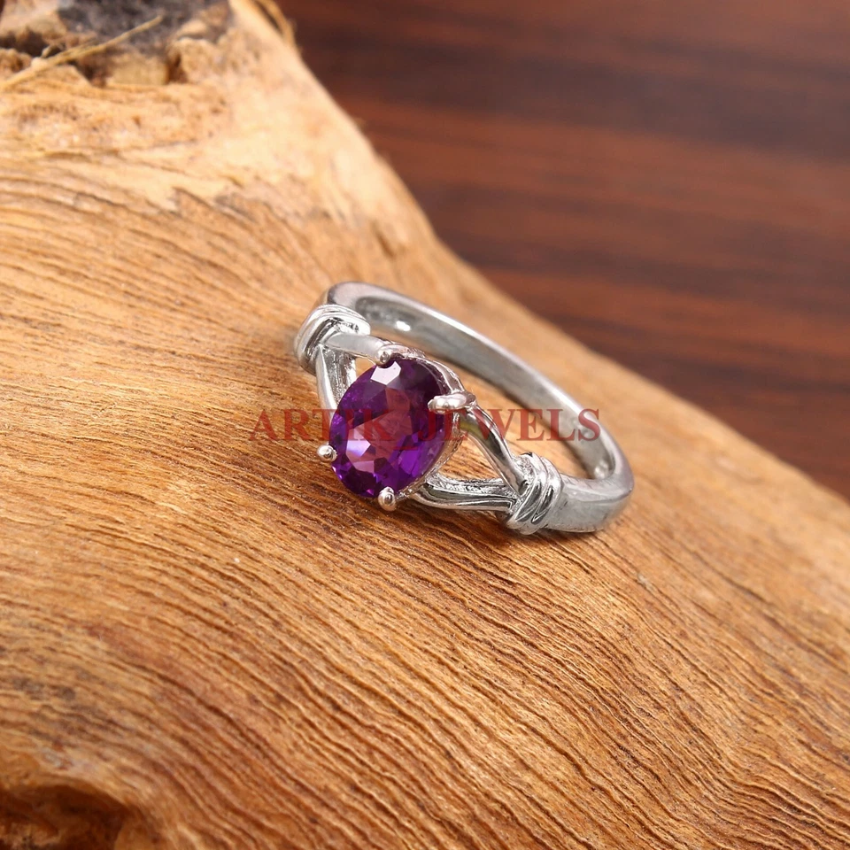 Anello In Argento Sterling 925 Con Gemma Naturale Di Ametista Per Donna #4656 - Immagine 3 di 4