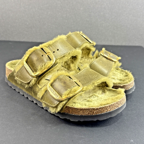 Birkenstock Arizona Big Buckle Lammfell Sandalen Damen US 4,5 EU 35 Olive Gold - Bild 1 von 9