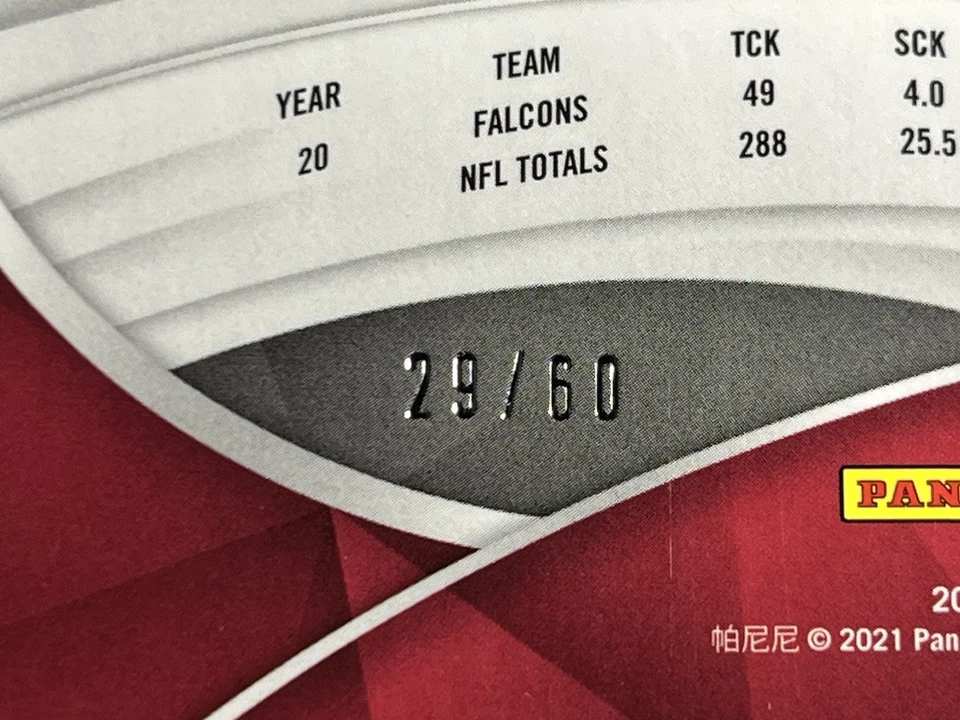 2021 Panini Spectra - Grady Jarrett Blue Disco /60 Atlanta Falcons - Image 3 of 3