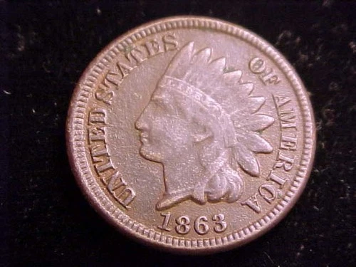 1863 Indian Head Cent, copper nickel, Very Fine Grade Detail.