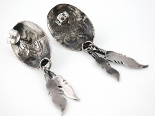 Pendientes colgantes firmados RB nativos americanos plata esterlina 925 turquesa pluma - Imagen 3 de 9
