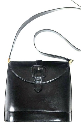 Yves Saint Laurent Crossbody Shoulder Bag Black Leather Logo Liner Women's