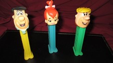 FLINTSTONES - PEZ Dispensers - FRED-BARNEY-PEBBLES, 1990s, patent 4.9 stems