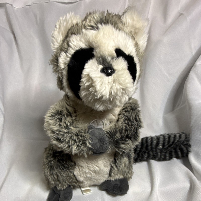 PB teen Plush Raccoon Stuffed Animal Battery Operated Gray/White/Black 
