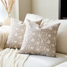 Floral Throw Pillow Covers 18x18 Farmhouse 18" x 18" Pack of 2 Taupe Grey