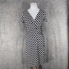Diane Von Furstenberg Wrap Dress Size UK 10 White Navy Silk Geometric DvF