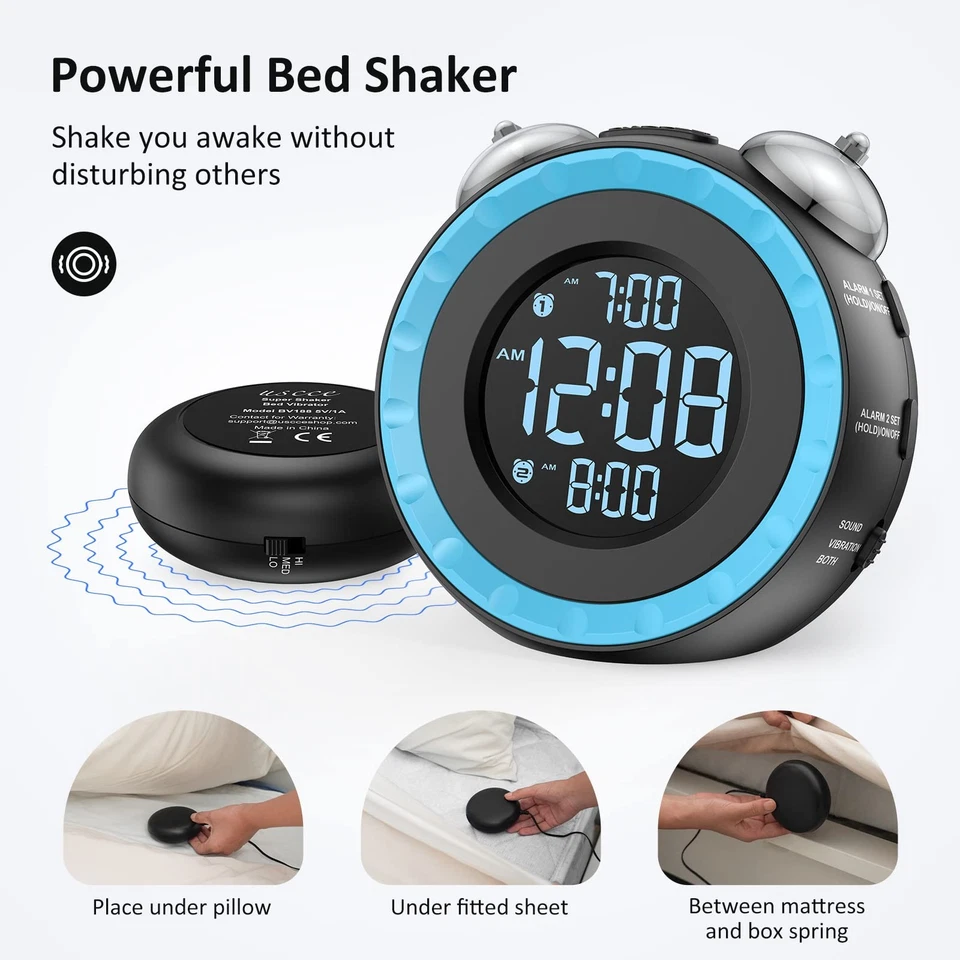 Loud Dual Alarm Clock with Bed Shaker - 0-100% Dimmer, Vibrating Alarm Clock ... - Image 2 of 4