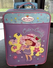 Vintage Strawberry Shortcake Kids Pink Rolling Suitcase Extending Handle 2004