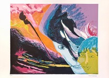 Remo BRINDISI: Figure astratte, litografia, anni '80, arte moderna,design,colori