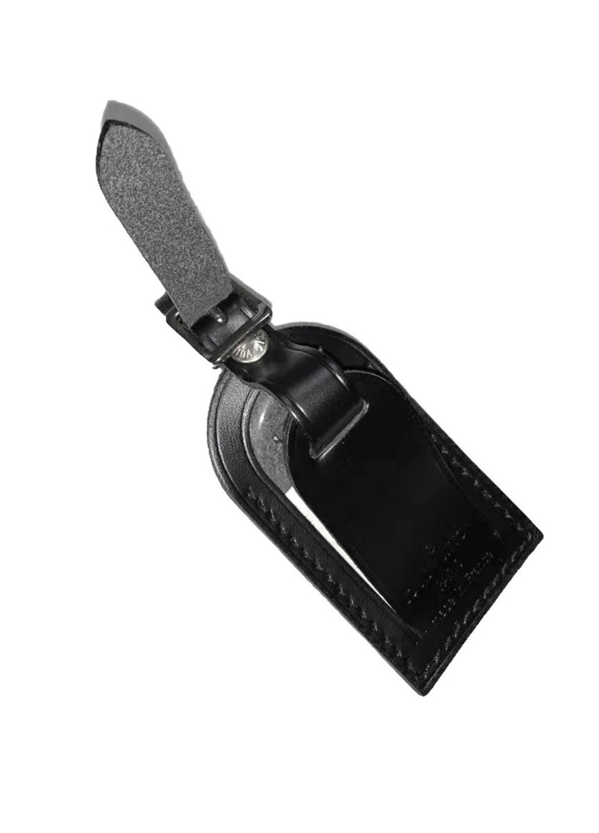 Louis Vuitton ID Name Tag Black Leather Silver tone Metal