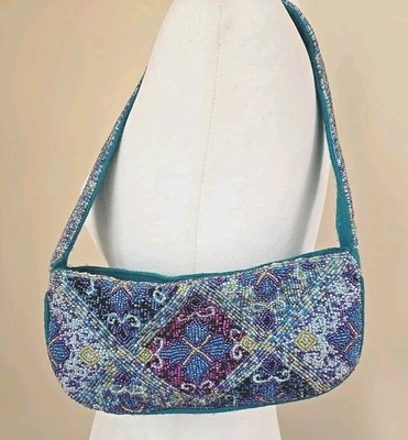 VTG Alexia Crawford Boho Stitched-In Beaded Shoulder Strap Bag Wool Multicolor 