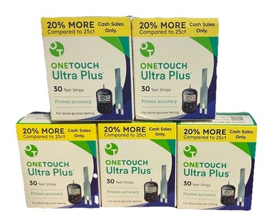 One Touch Ultra Plus Test Strips~(5 X 30)~150 Count~Exp~4/27~8/27~$38.88~FR SHP