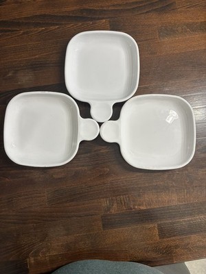 3 Vtg Corning Ware P-185-B Snack-it Square Grab-it 6'' Plate; Print Backstamp