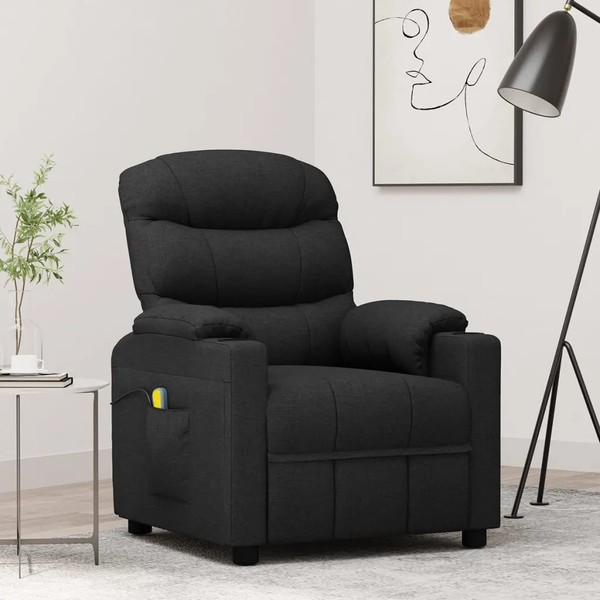 Massagesessel Schwarz Stoff Elektrischer Relaxsessel Liegefunktion-image