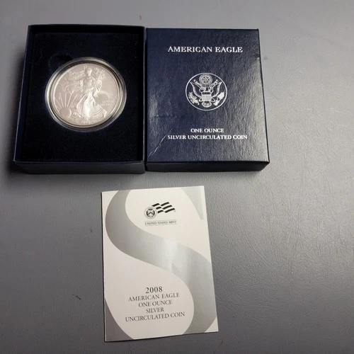 2008-W. AMERICAN EAGLE SILVER UNCIRCULATED COIN- ONE OUNCE- W/ BOX and COA
