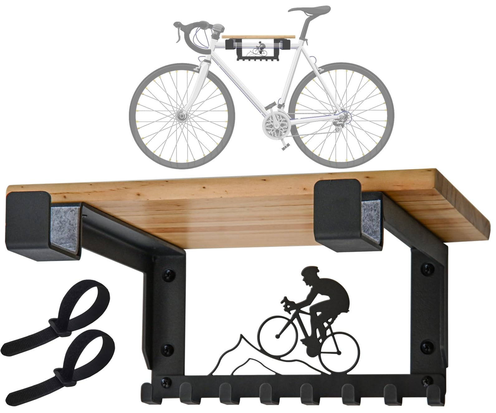 Portabicicletas Montaje en Pared con Estante y 8 Ganchos Oferta Horizontal Interior Bicicletas Tienda...