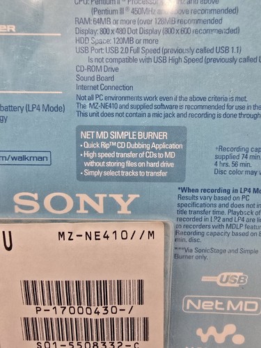 NEW 2003 Sony MZ-NE410 Net MD Walkman Recorder Iconic Retro Tech Nostalgia VTG - Bild 13 von 16