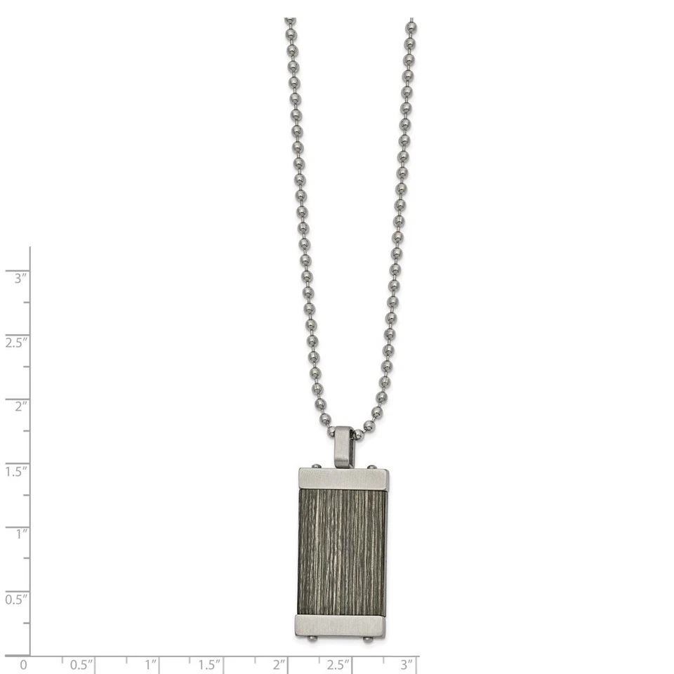 Stainless Steel Brushed with Grey Wood Inlay Pendant Ball Chain Necklace 24" - Image 2 of 2