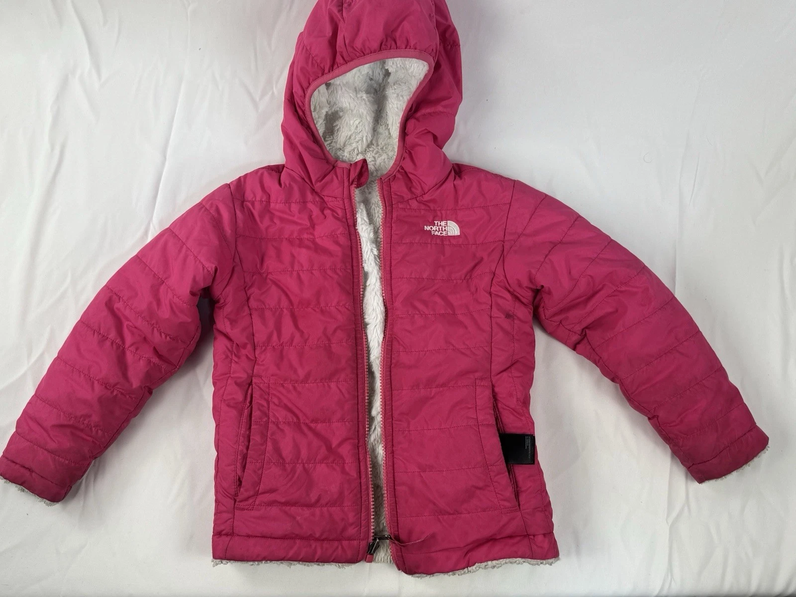 The North Face Girls 5T Reversible Puffer Jacket Pink Hooded Winter Coat