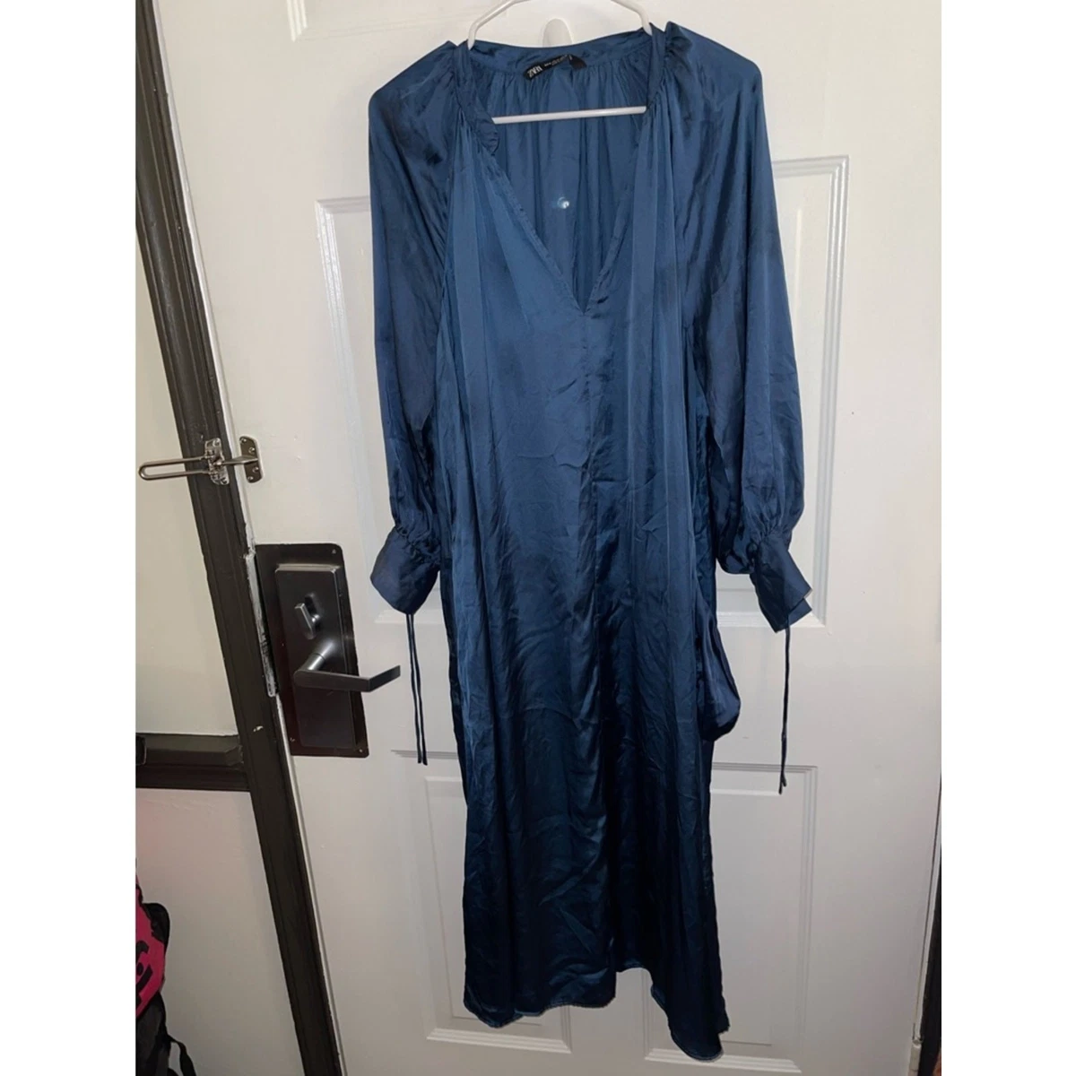 chinese dress ladies Zara Blue Draped Ruched Long Sleeve Dress Size XL main image 0