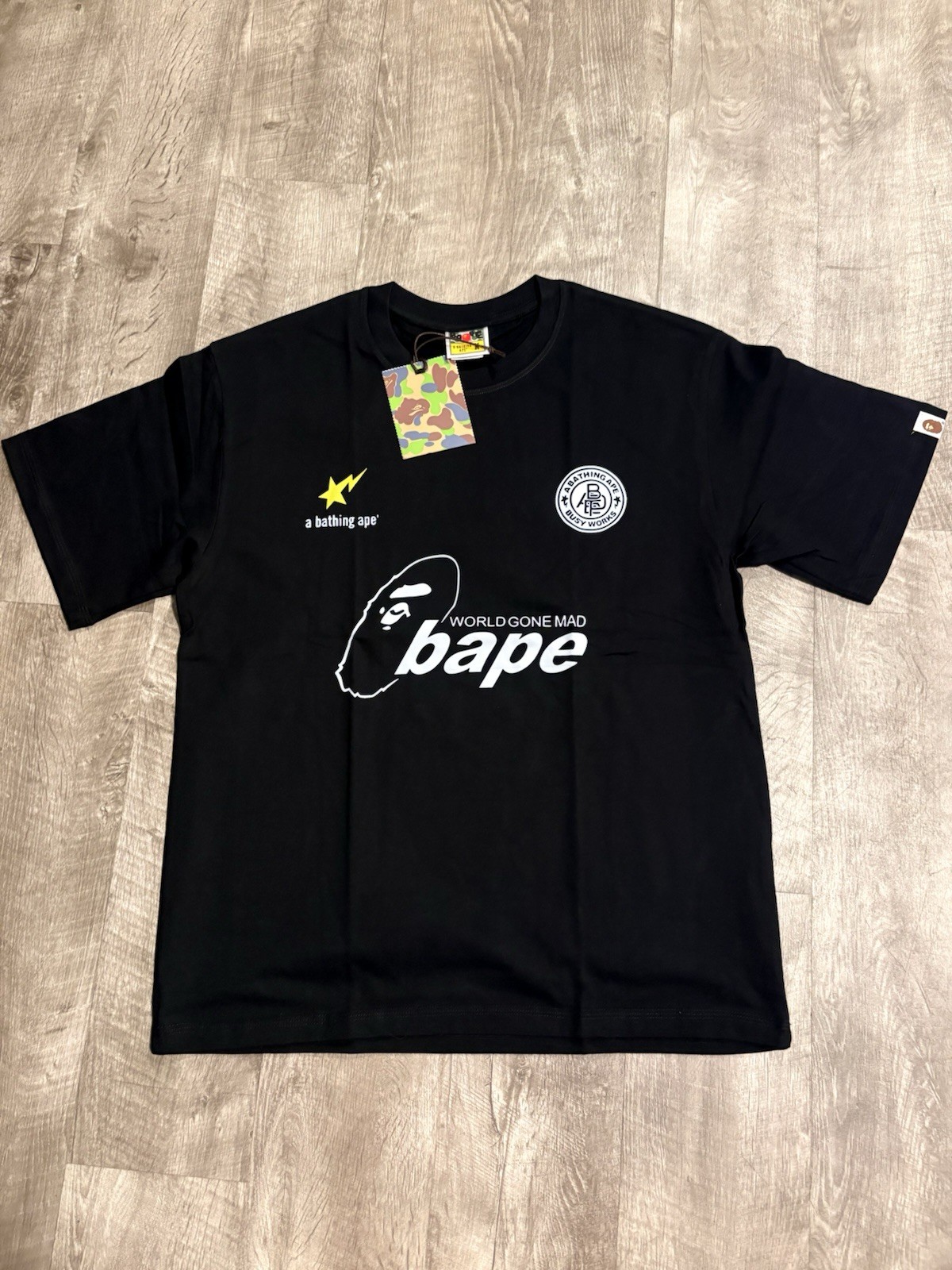 A Bathing Ape Black Graphic Logo World Gone Mad Men's Cotton T-Shirt