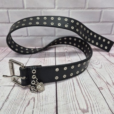 Guess Black Double Grommet Studded Leather Belt W/Charms 