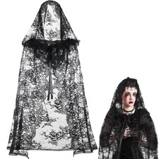 Witch Black Hooded Cloak for Women Gothic Lace Snake Pattern Short Sheer Cape...