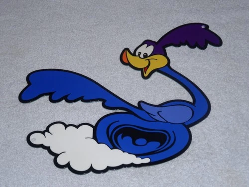 VINTAGE ROADRUNNER LOONEY TUNES ROAD RUNNER PLYMOUTH CAR METAL GASOLINE OIL SIGN