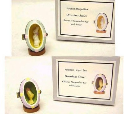 Porcelain Hinged Boxes 2 Styles Egg Chick & Bunny new in box
