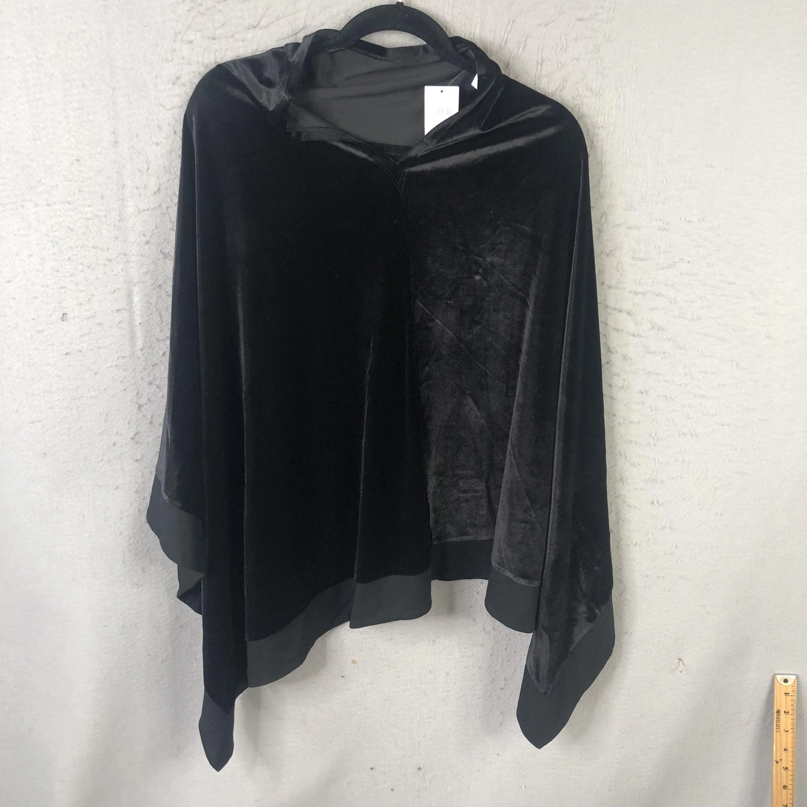 J Jill Poncho Jacket Womens One Size Black Wearever Velvet Asym Hem Wrap Drape