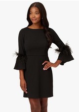 ADRIANNA PAPELL Feather-Trim Crepe Sheath Evening Formal Dress Size 6 Black New