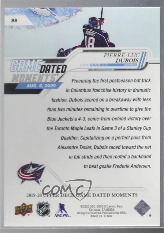 2019-20 Upper Deck Game Dated Moments Playoffs Pierre-Luc Dubois #99 - Image 2 of 2