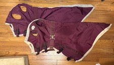 Lot 2 Big D Nylon Horse Stable Hood Yearling Burgundy Tan Trim Adjustable Small