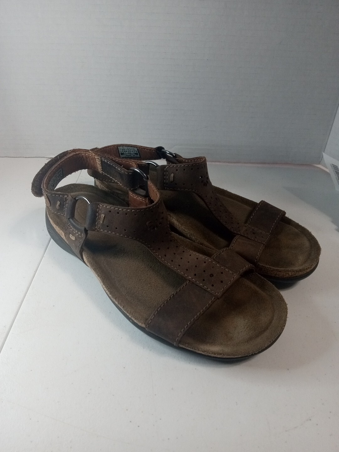 KEEN Kaci Ana Sandals Womens Size 7 Brown Leather T Strap Comfort Wedge Clean