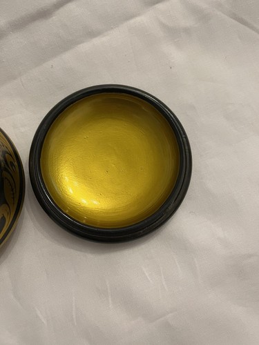 Wooden USSR Khokhloma3-1/2”black Trinket Box/Lid W/Golden Florals Hand painted - Picture 4 of 9