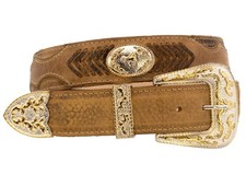 Sand Concho Woven Design Real Grain Leather Belt Rodeo Buckle Cinto Vaquero