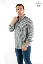 Mister Ortega Blue And Gray Stripe Shirt Size L Price $39