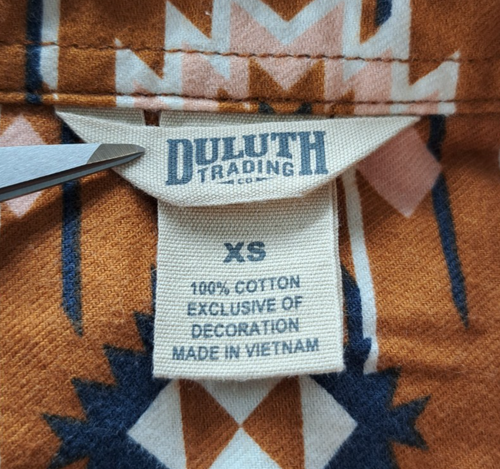 Camicia di flanella Duluth Trading stampa azteca sud-occidentale donna XS marrone con bottoni - Foto 2 di 10
