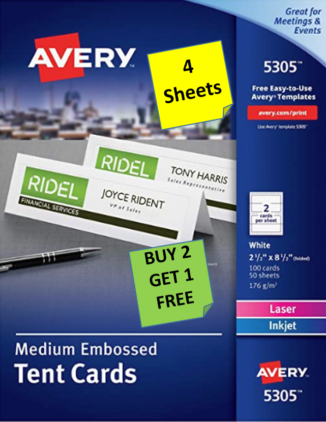 [4 Sheets] Avery 5305 Medium Embossed Tent Cards LASER/INKJET B2G1 eBay