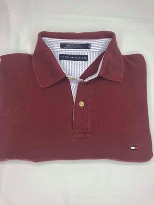 Tommy Hilfiger Mens XL Polo Shirt Red Burgundy Wine Short Sleeve 2 Button | eBay