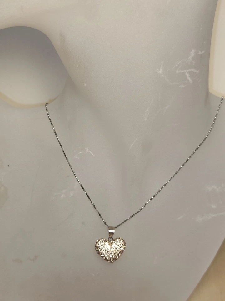Collana con Ciondolo Cuore Argento 925 Strass Oro - Immagine 4 di 4